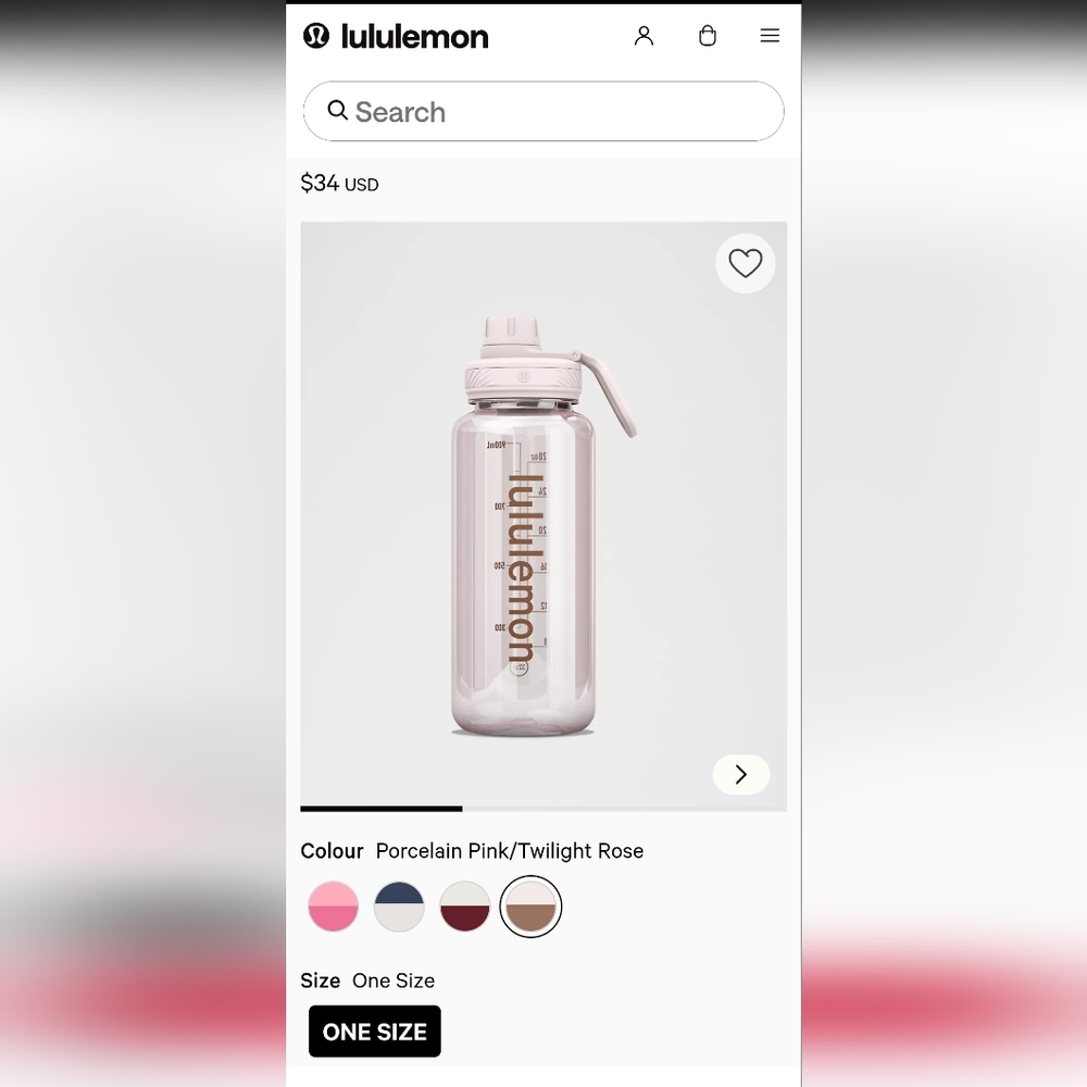 NWT Lululemon Back to Life Clear Bottle 32oz Porcelain Pink/Twilight Rose